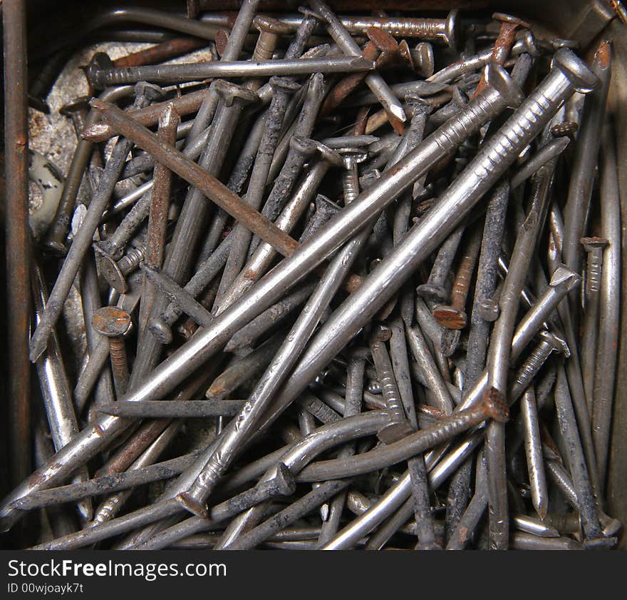 An assortment of old metal nails