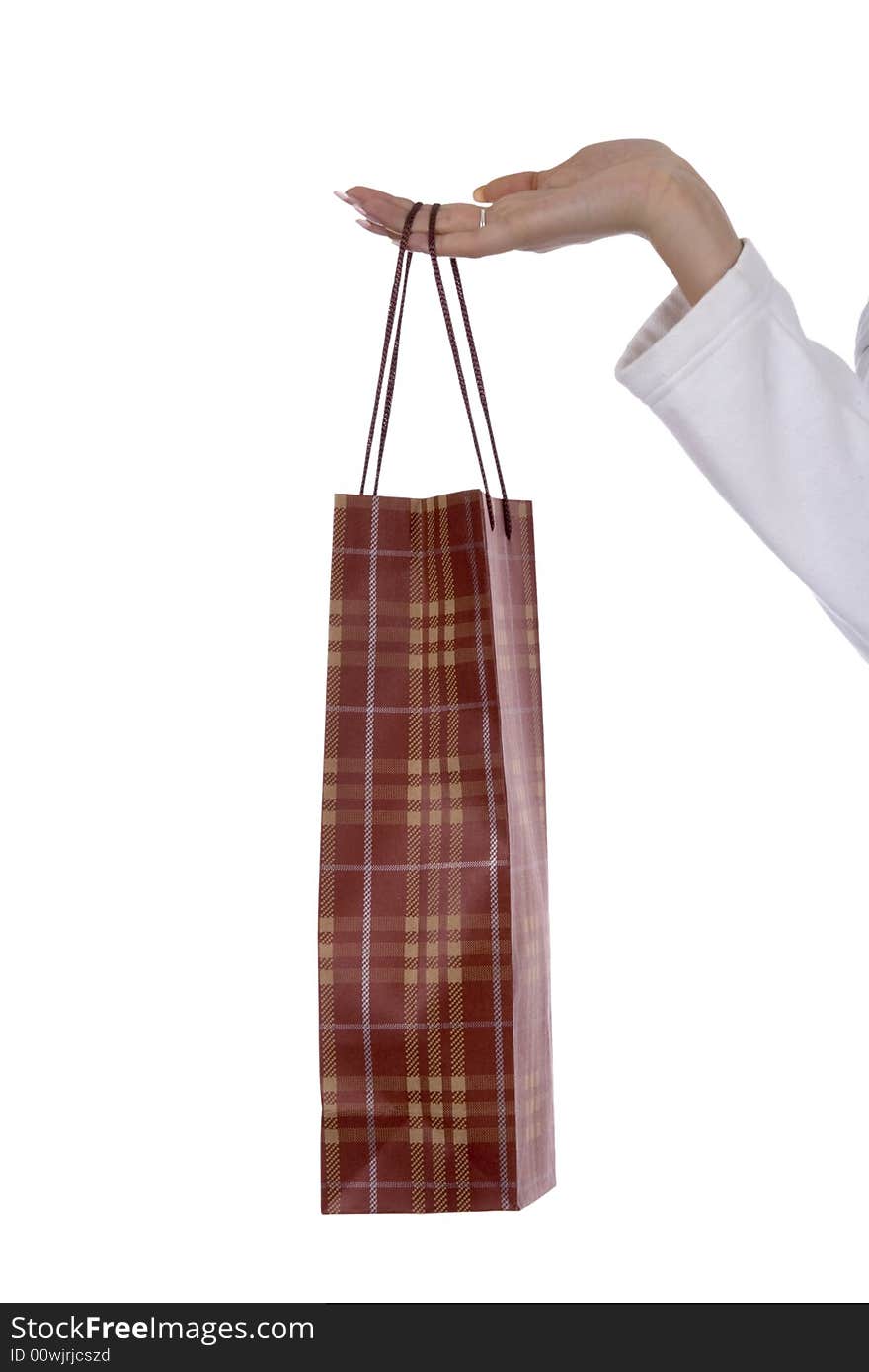 Bag in hands against a white background