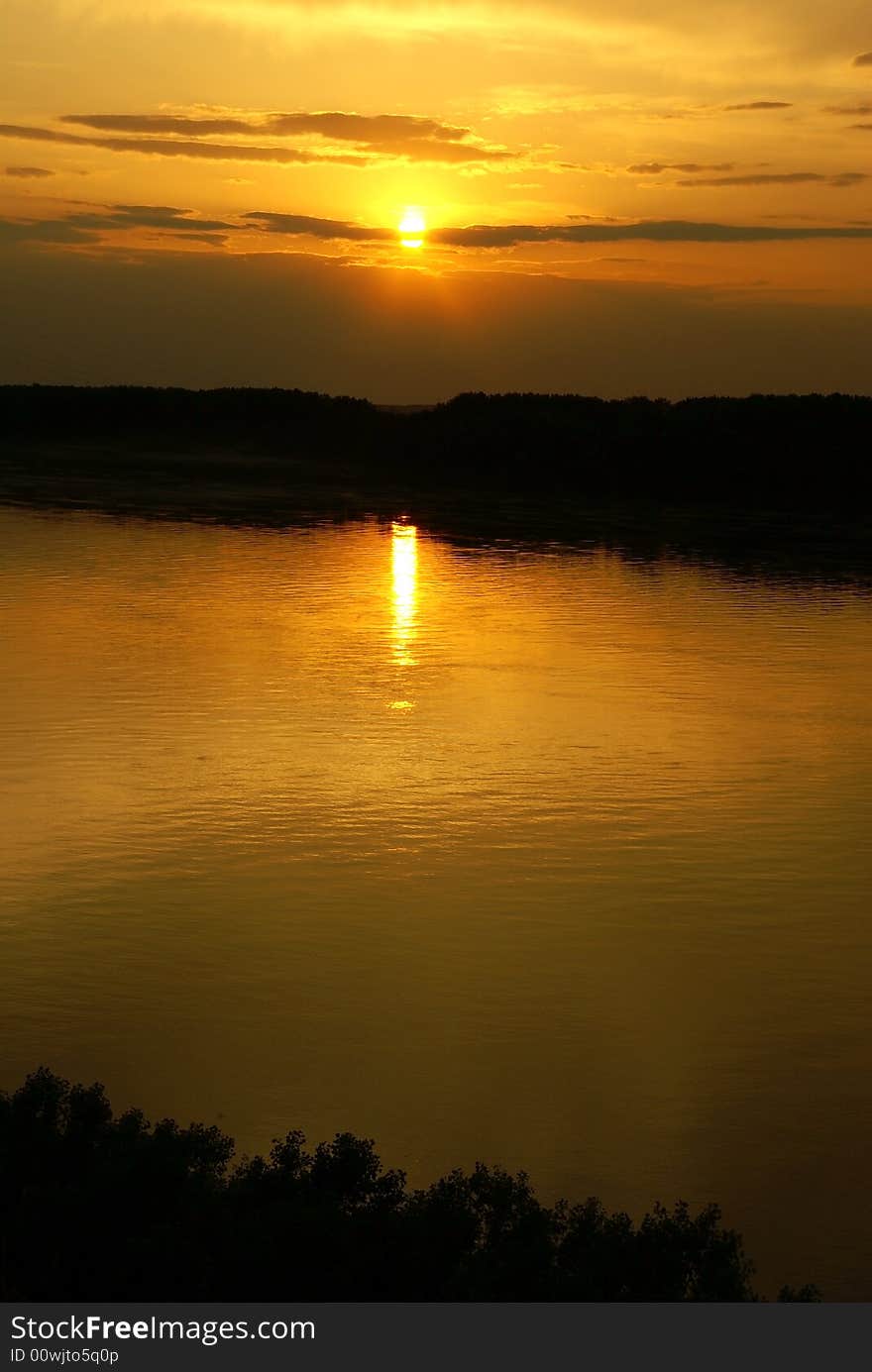 Sunset on the Danube river