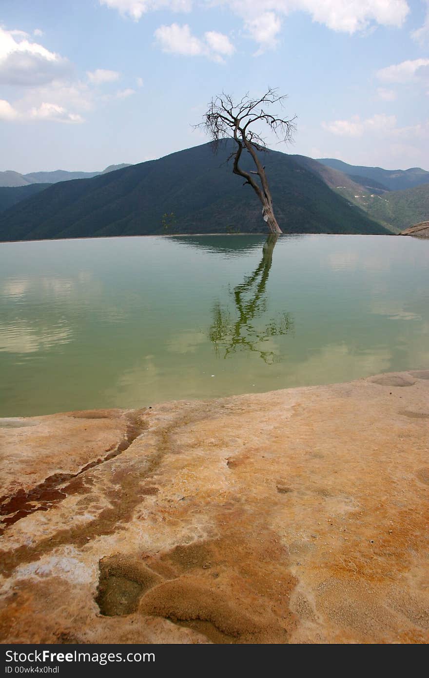 Terraced standing water near famous attraction Hierve el Agua. Oaxaca. Mexico.