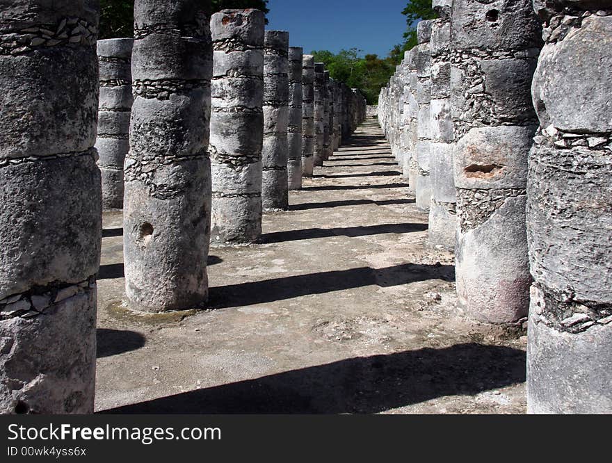 Columns in the Temple of a Thousand Warriors. Chichen Itza. Yucatan. Mexico