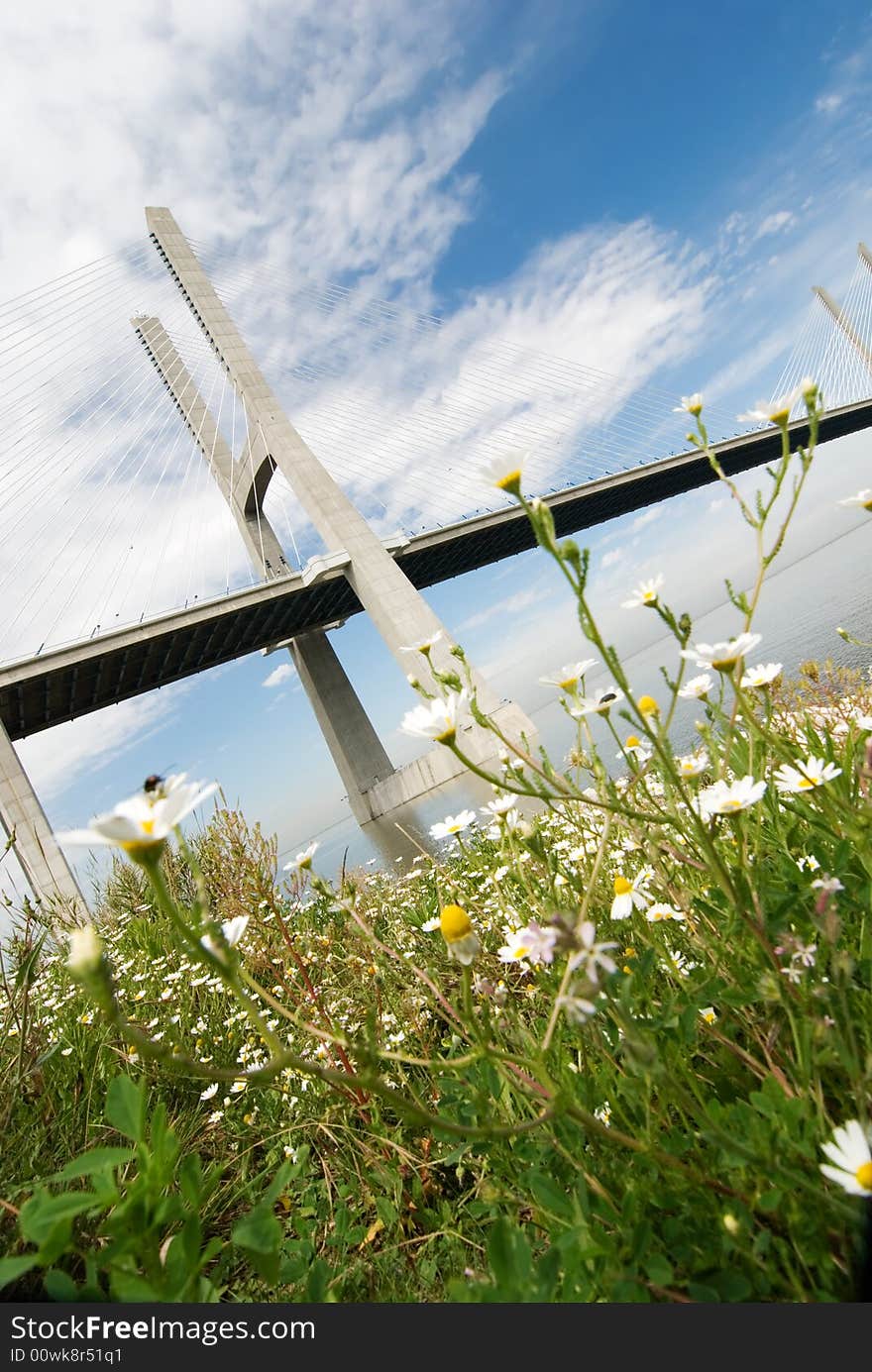 Vasco da Gama Bridge over the tagus river is the largest bridge in all Europe