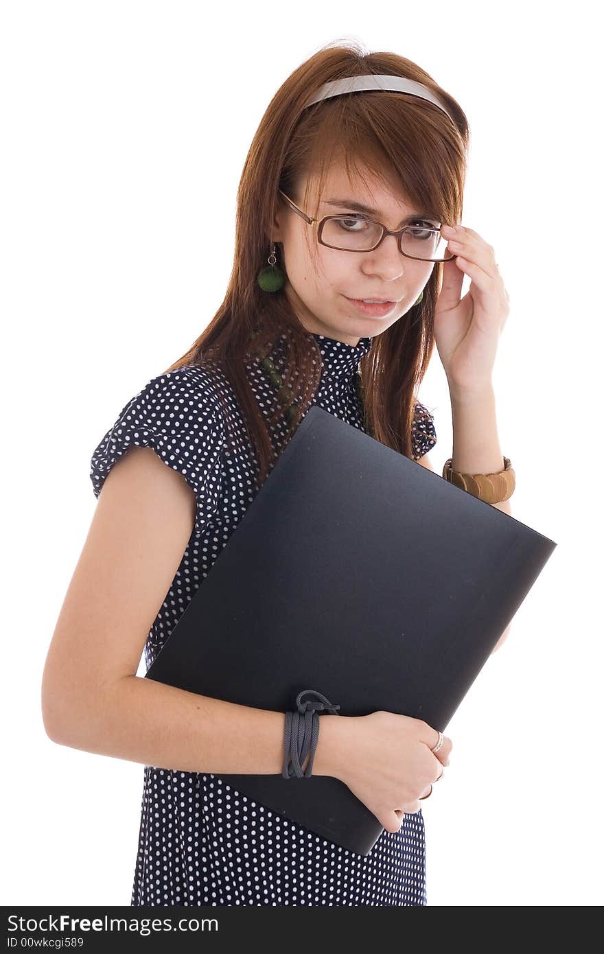 The young secretary isolated on a white