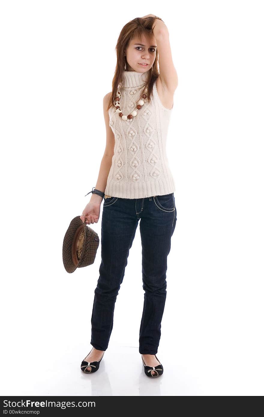 The young beautiful girl isolated on a white background