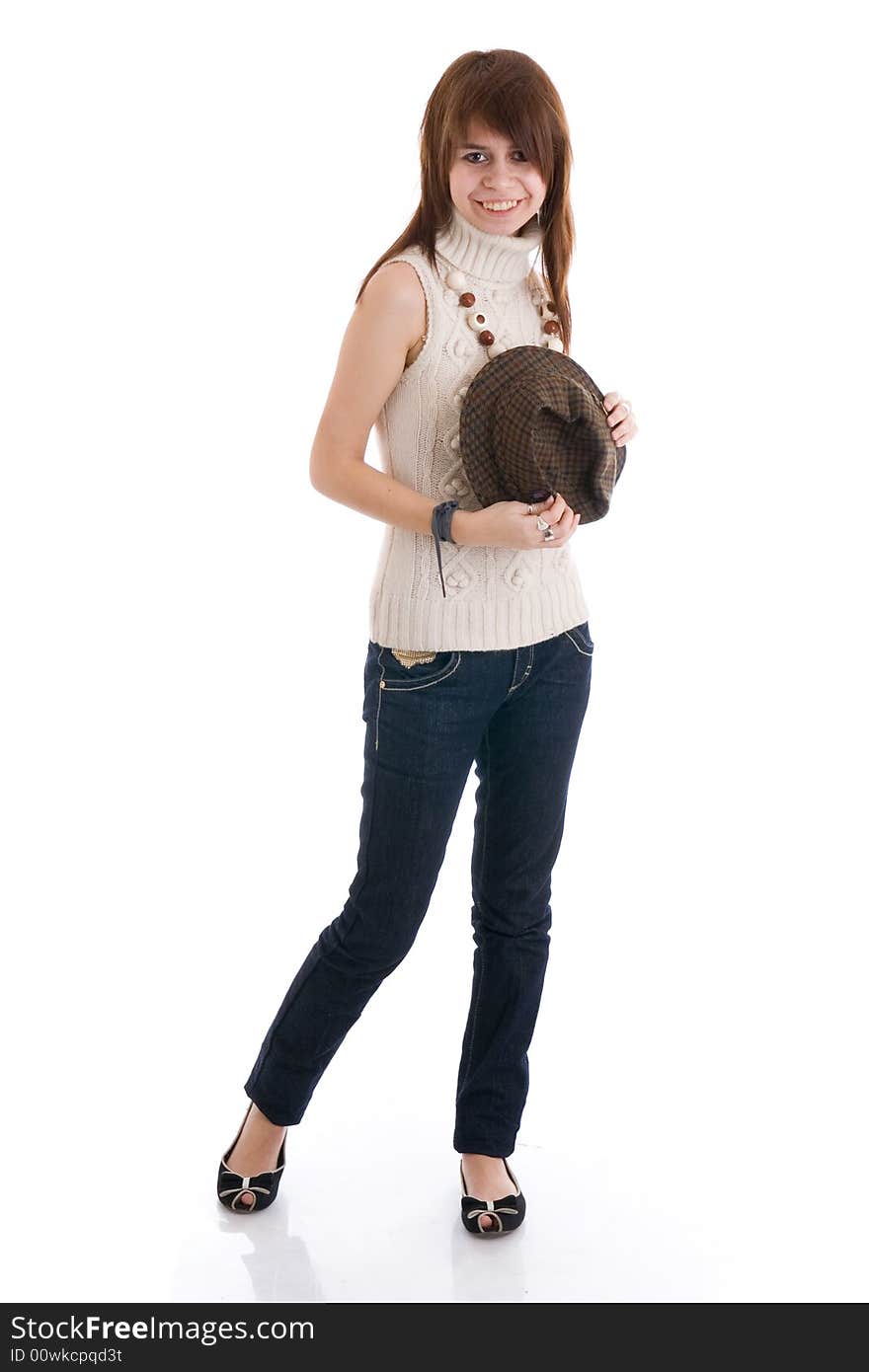 The young beautiful girl isolated on a white background