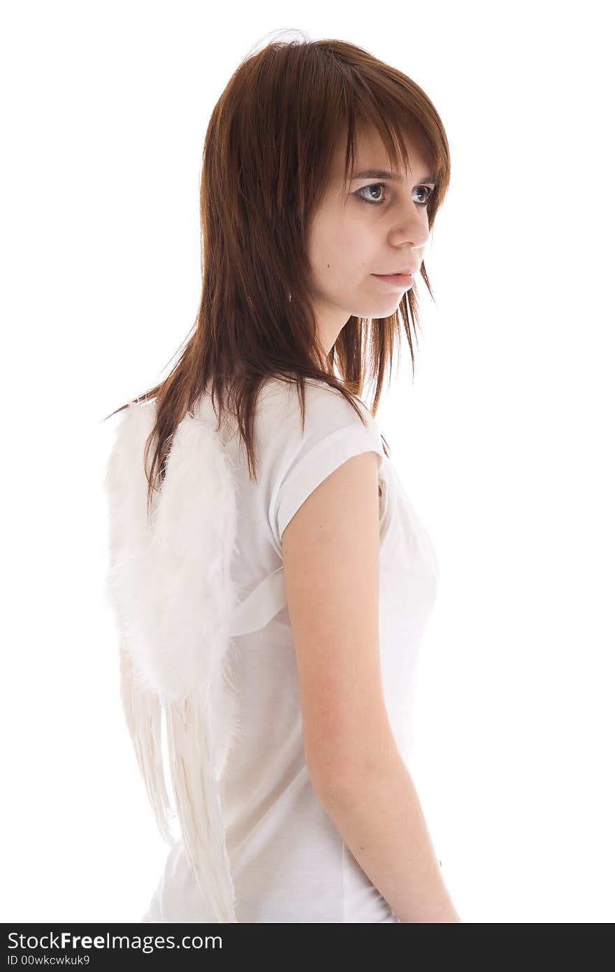 The young beautiful angel isolated on a white background