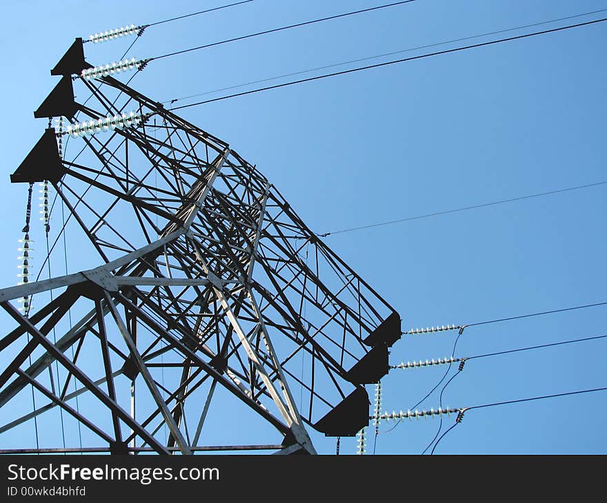 A line of transfer of the electric power on a background of the sky. A line of transfer of the electric power on a background of the sky