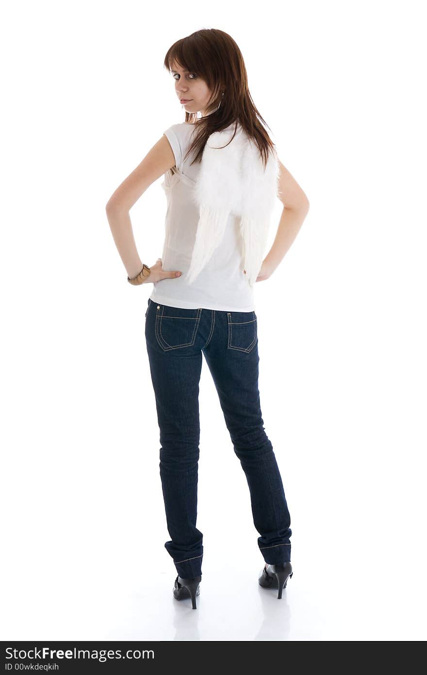 The young beautiful angel isolated on a white background