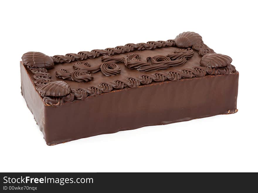 Big chocolate cake, isolated on white background