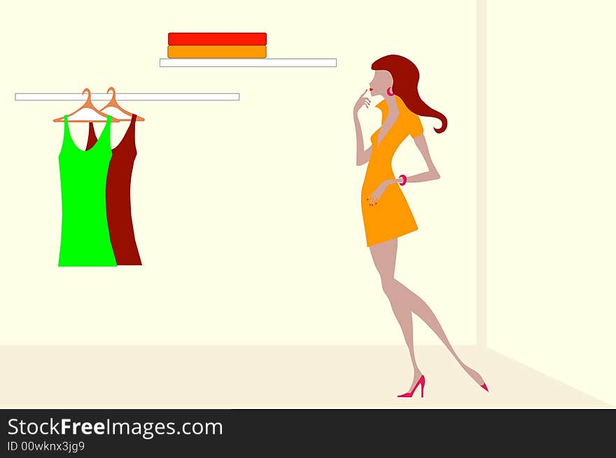 Vector art - young woman shopping