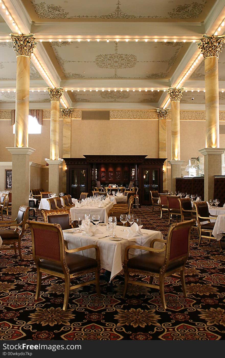 Romantic formal dining room at an historic American resort and spa. Romantic formal dining room at an historic American resort and spa