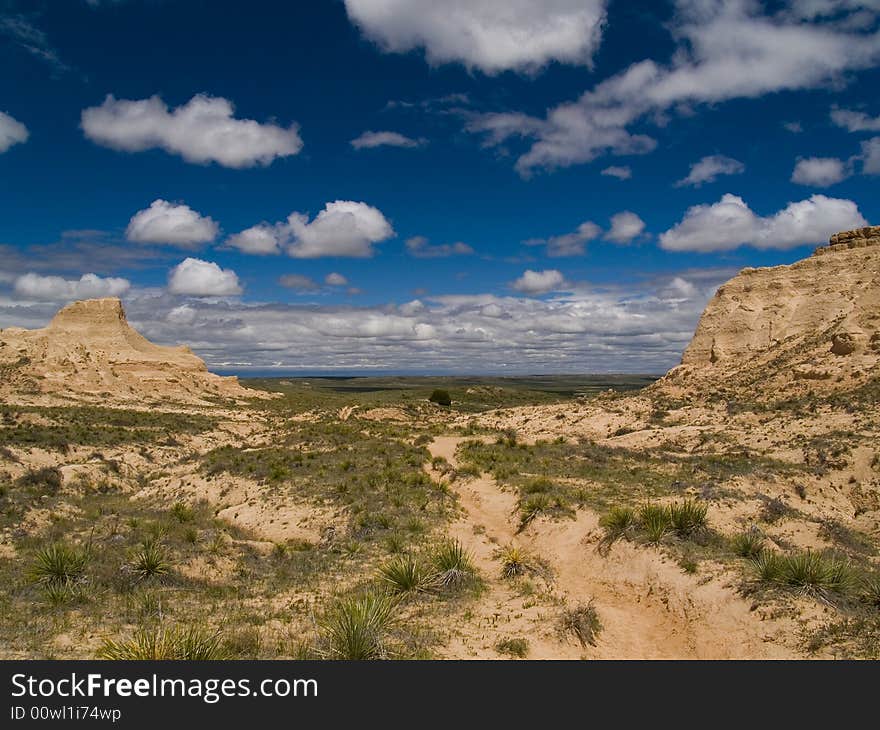 Bluffs framing Blue Sky