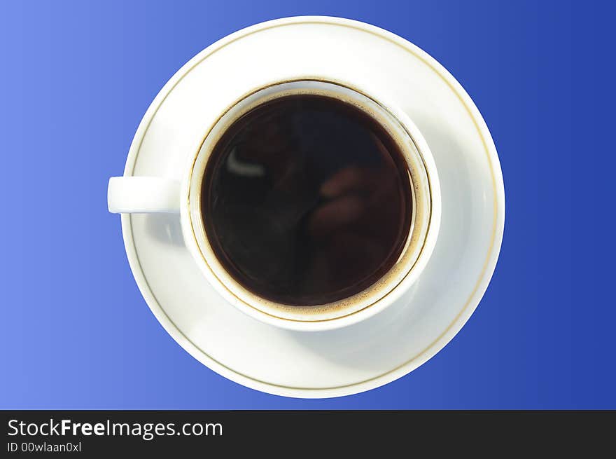 Cup of instant coffee on a blue background. Cup of instant coffee on a blue background