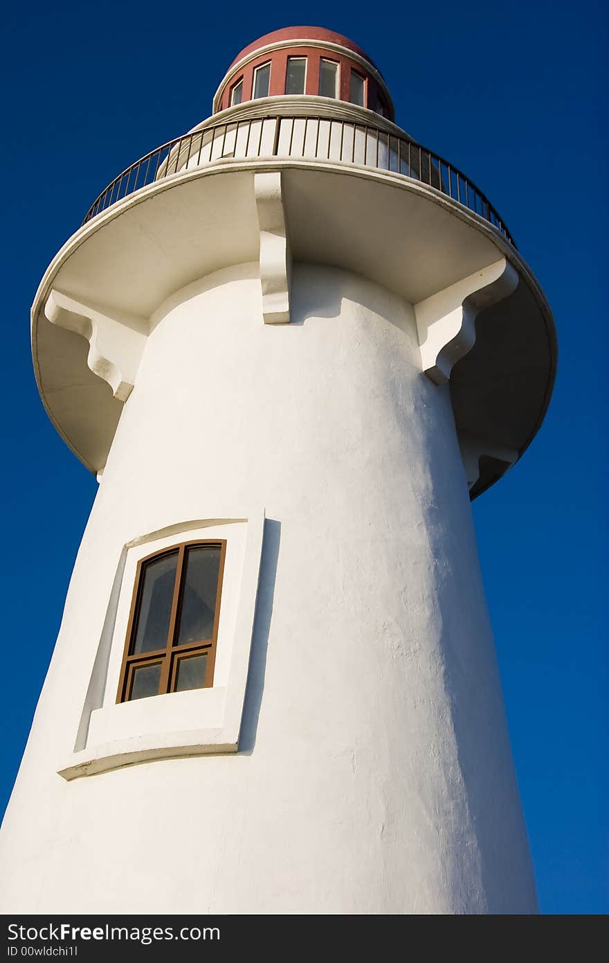 The top half of a lighthouse