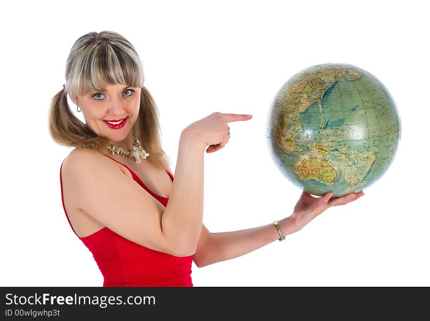 Young woman with  globe