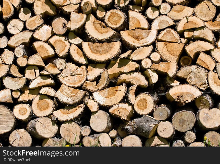 Woodpile of very old wood with many spider's webs