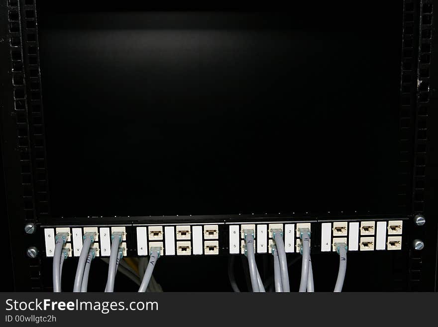 Back of a computer with wires and cables. Back of a computer with wires and cables