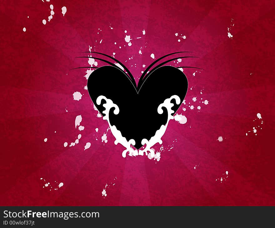 An illustration of a black heart on a red grunge background. An illustration of a black heart on a red grunge background...