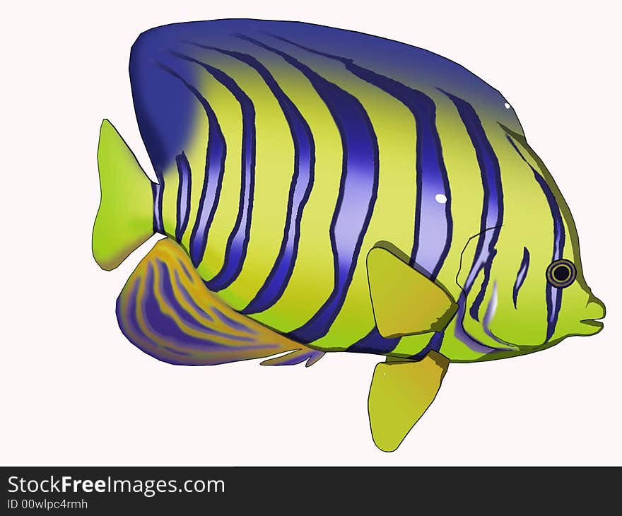 Funny cartoon style angelfish. Computer Generated Image, 3d models. Funny cartoon style angelfish. Computer Generated Image, 3d models