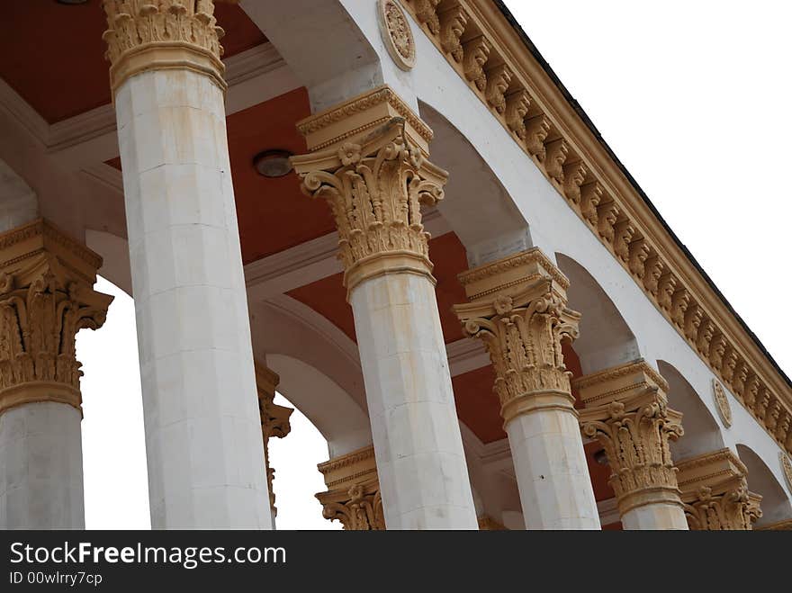 White columns and roof of old house, Kiev, Ukraine, Exhibition center