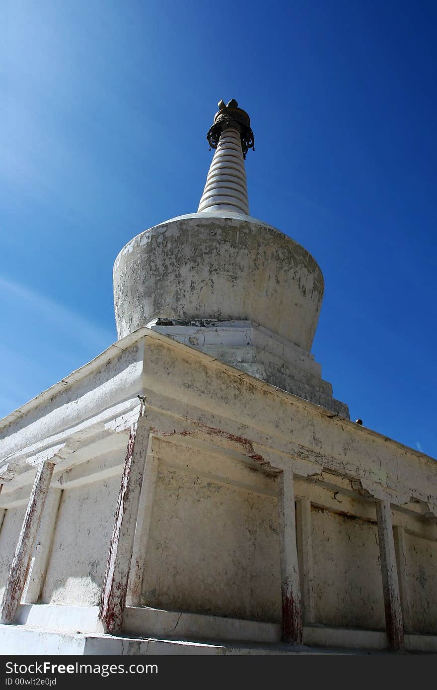 White tower in Labolengsi Temple (Labrang Monastery) is located Gansu, China.