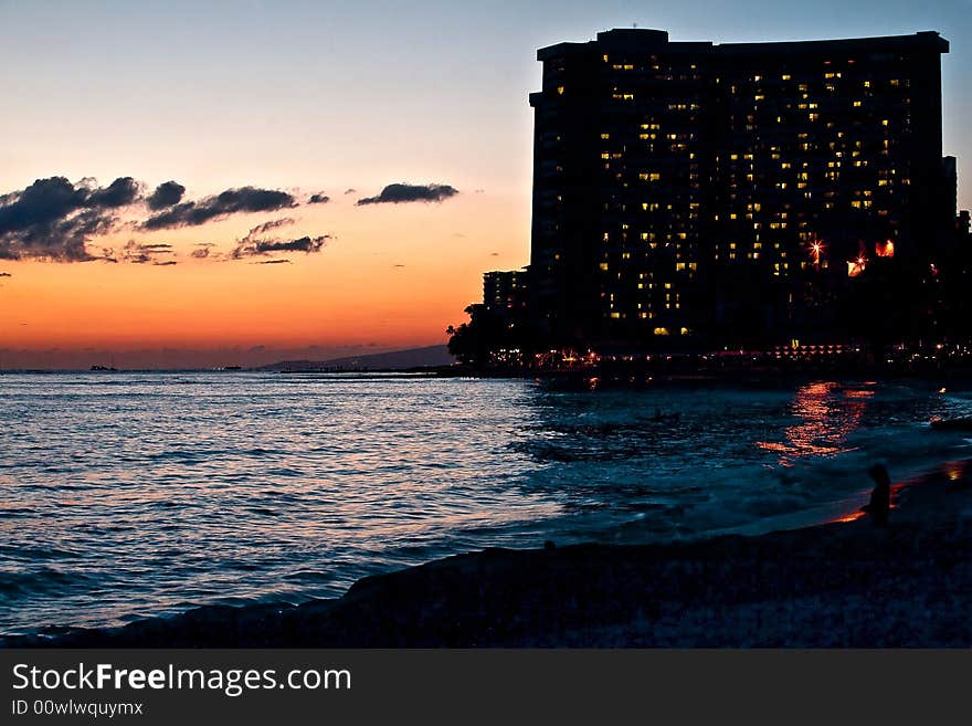 Twilight At Waikiki Beach