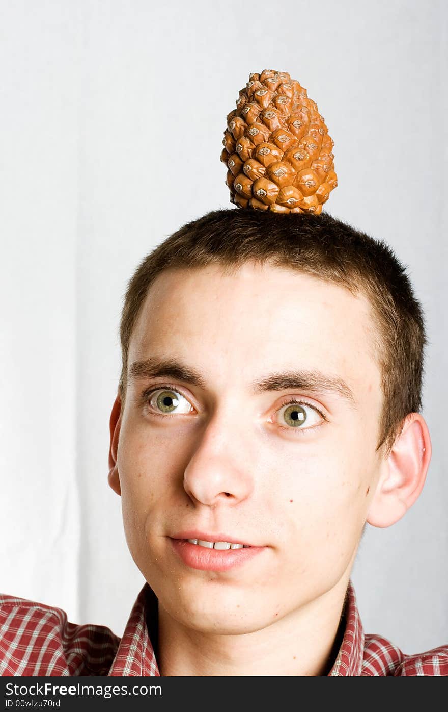 Surprised man with fir cone