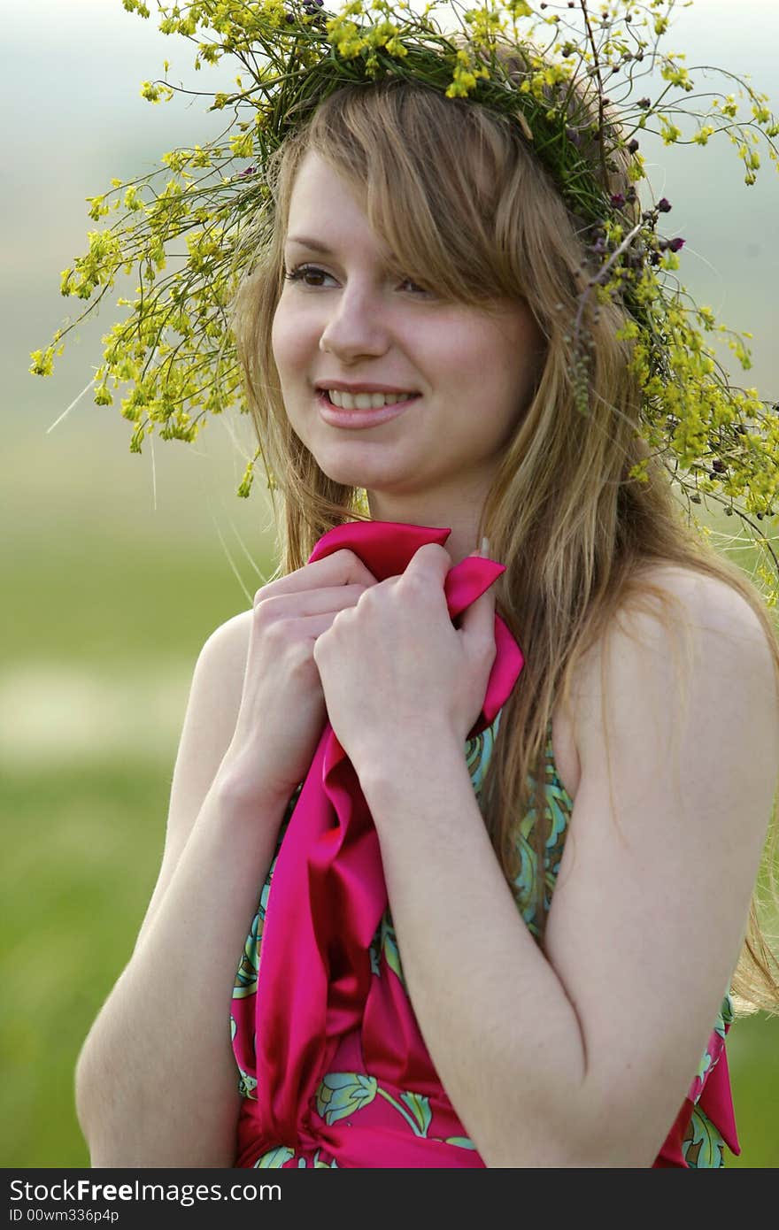 Sexy caucasian girl with flower garland