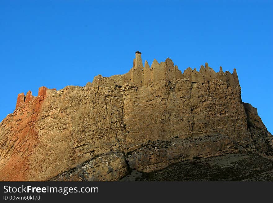 The dilapidated tibetan castle on the top of a mountain,rikeza,Tibet,China.