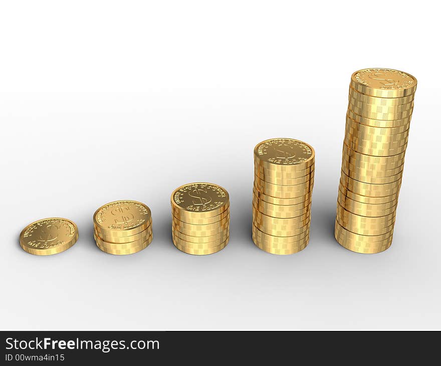 Isolated 3d render of money stacks on white background. Isolated 3d render of money stacks on white background