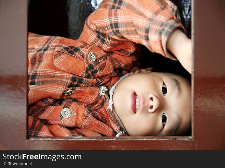 Asian boy on stair