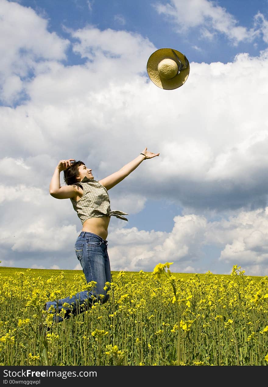 Young girl in summer field