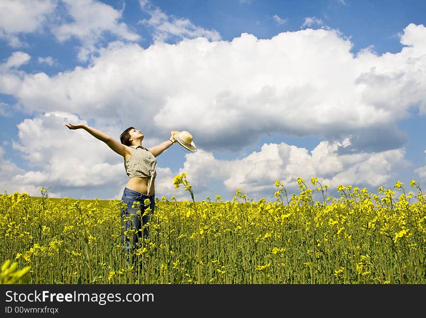 Young girl in summer field