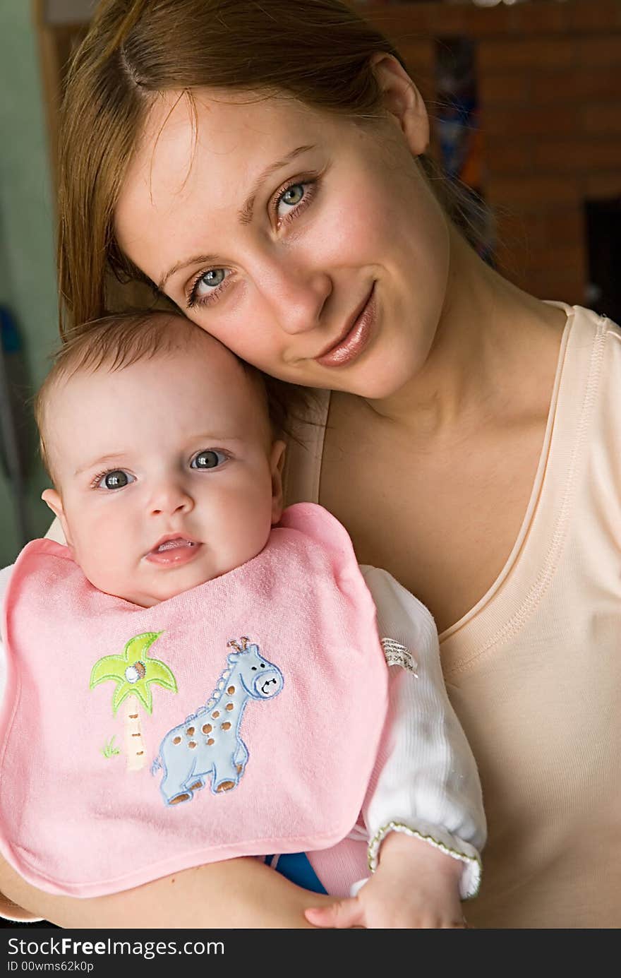 Beautiful mother and daughter close up