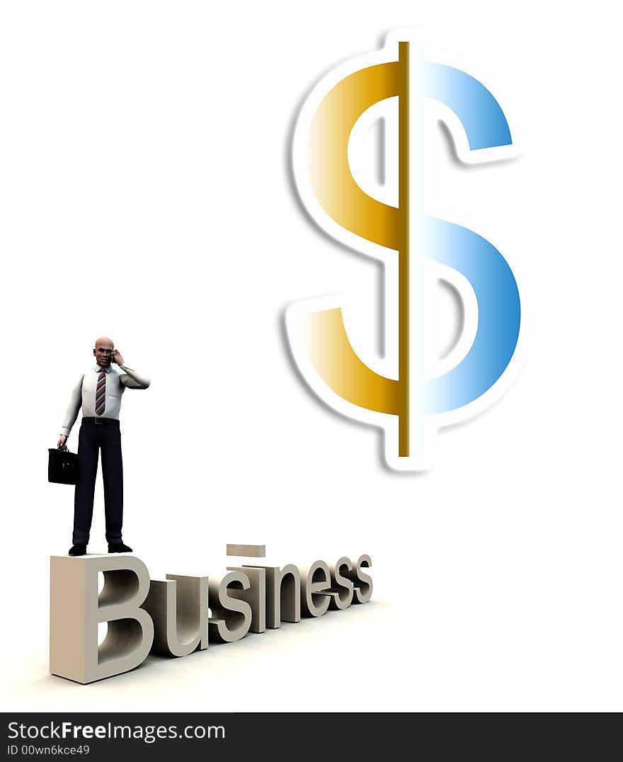 An conceptual image of a business man standing on a giant bit of text that says business. An conceptual image of a business man standing on a giant bit of text that says business.