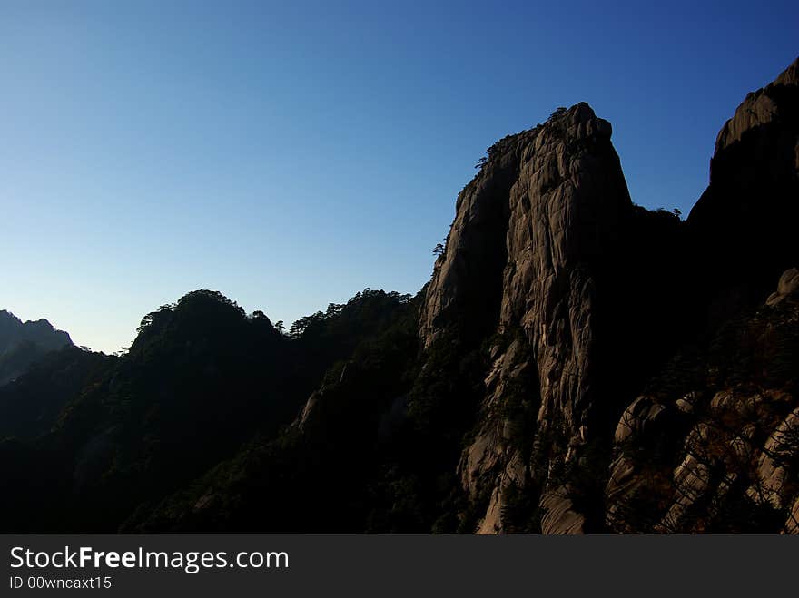 Huangshan mountain in the sunset