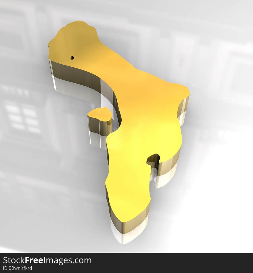 3d made golden map of Bonaire Netherlands Antilles