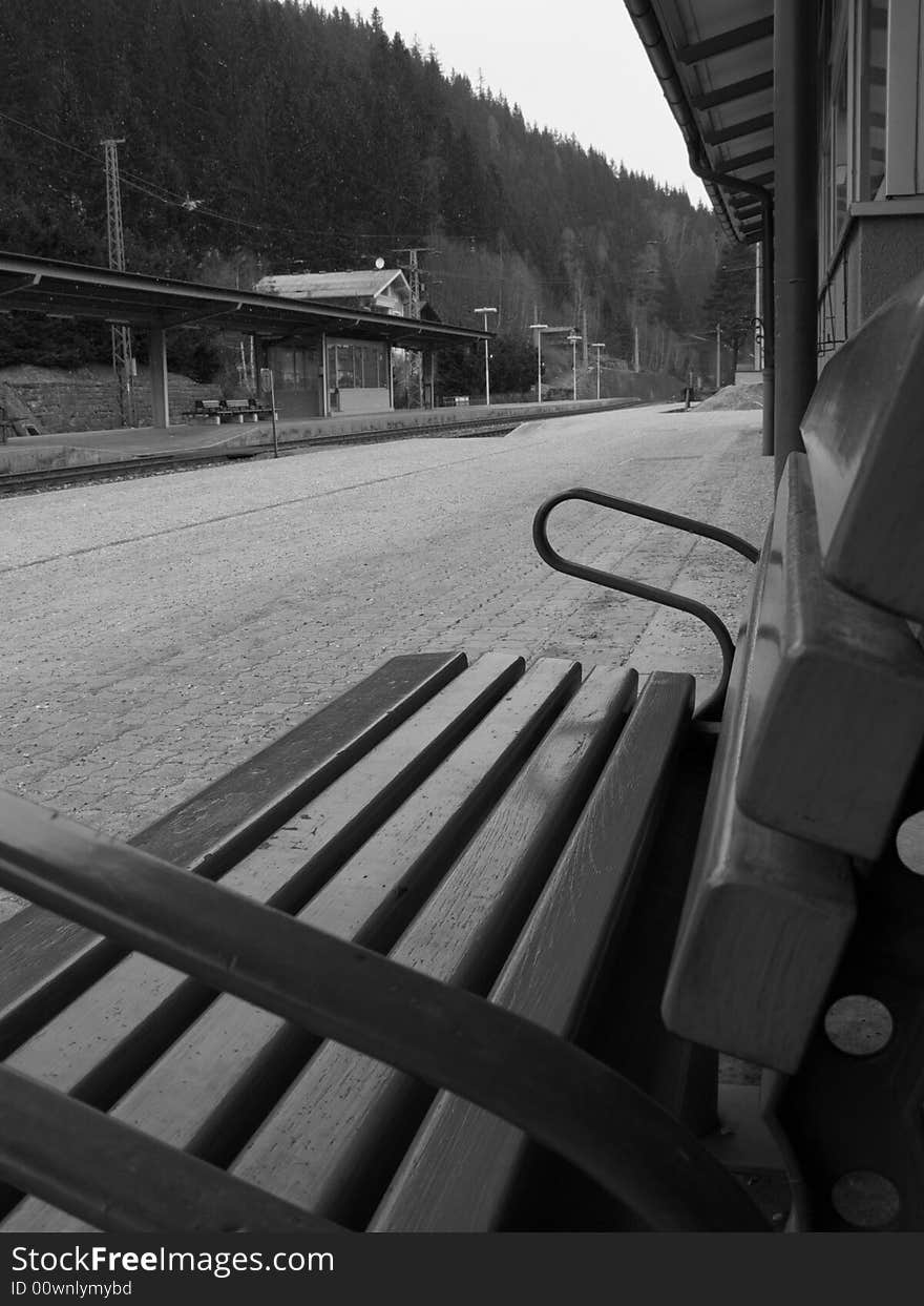 Austrian Train Station Bench B&W