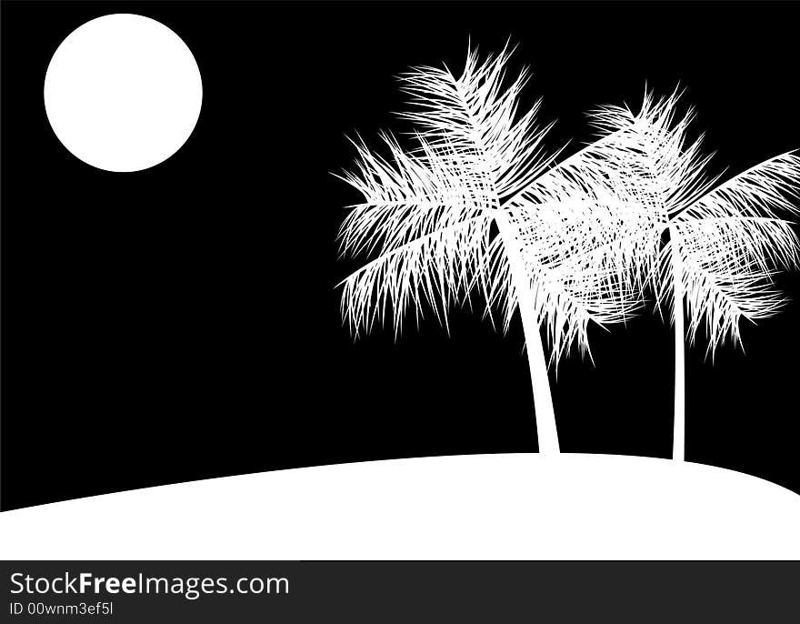 Tropical landscape at night, vector illustration. Tropical landscape at night, vector illustration