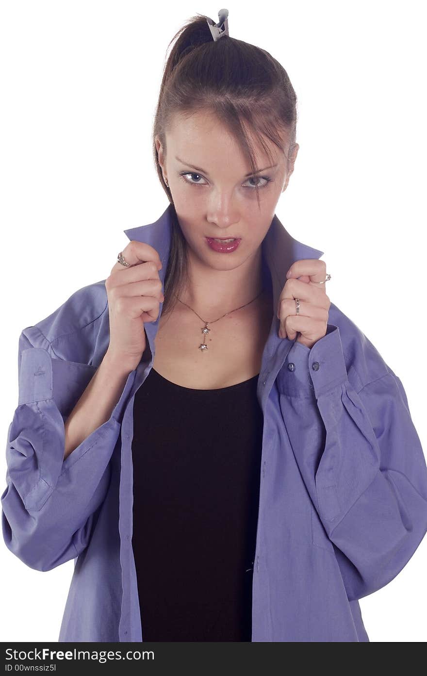 Young adult girl posing at blue shirt. Young adult girl posing at blue shirt