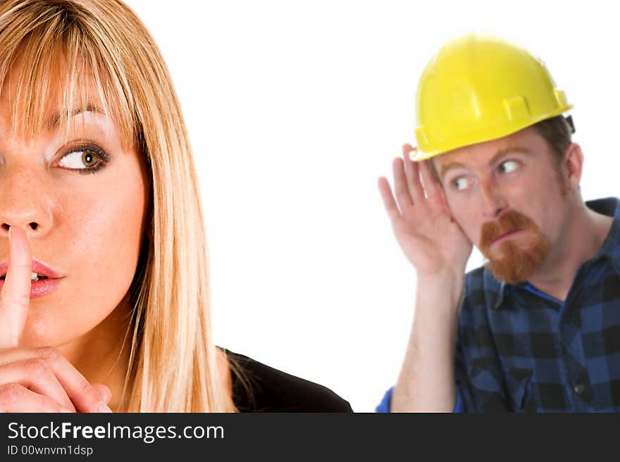 Businesswoman and construction worker