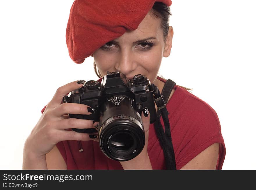 Young woman with digital camera taking picture. Young woman with digital camera taking picture