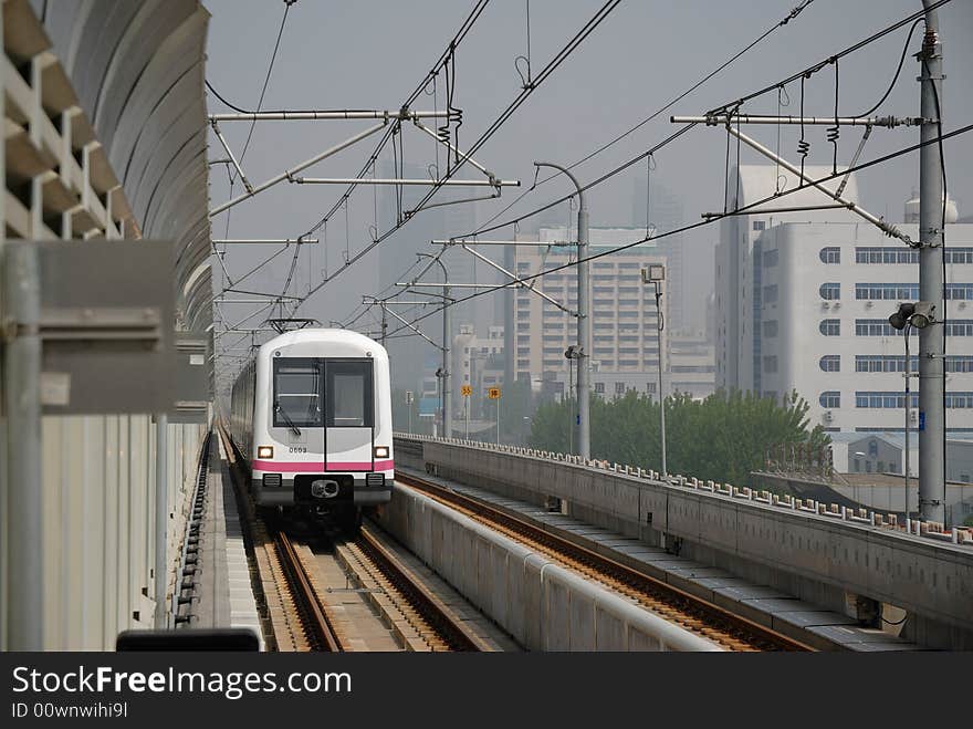 The commuter train in Shanghai China. The commuter train in Shanghai China