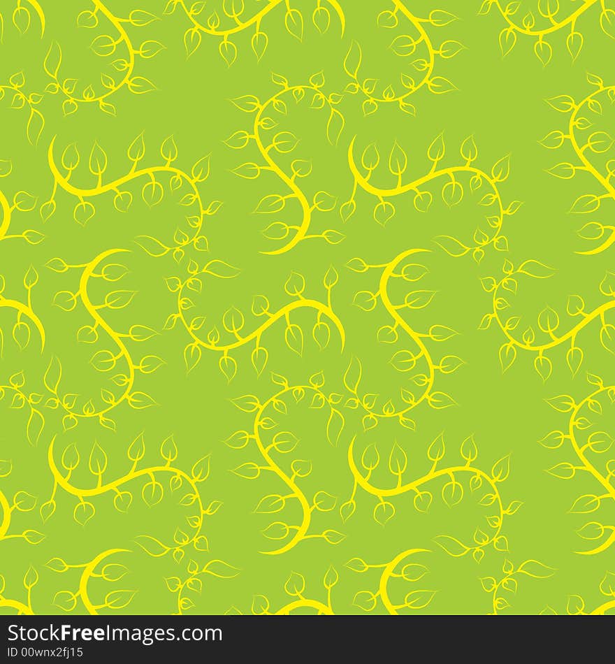 Seamless vector background, with yellow leaves on green surface. Seamless vector background, with yellow leaves on green surface.