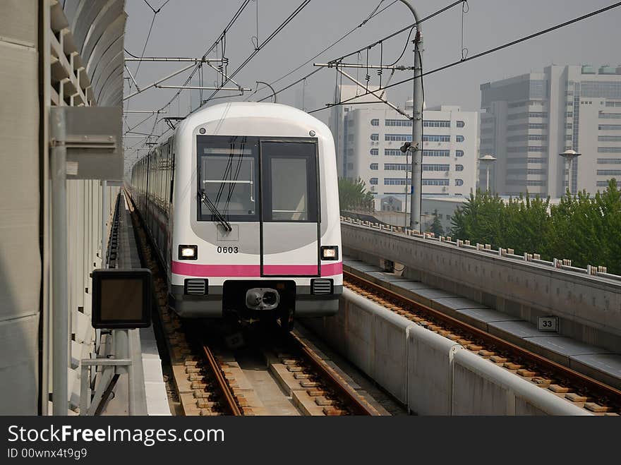 The commuter train in Shanghai China. The commuter train in Shanghai China