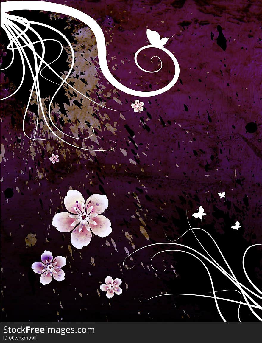 Floral grunge background, with stains, curls, butterflies and flowers. Floral grunge background, with stains, curls, butterflies and flowers.