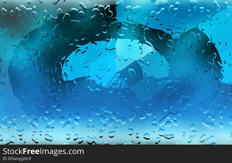 Wet glass, waterdrops pattern on transparent blue glass. Wet glass, waterdrops pattern on transparent blue glass.