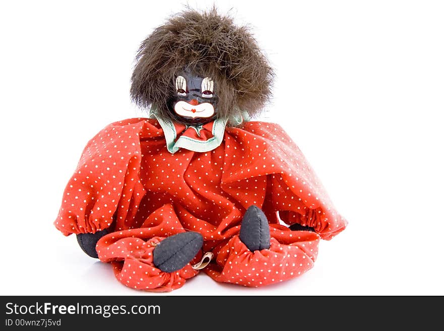 Clown in a red costume on a white background