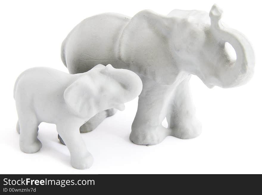 Two grey elephants on a white background. Two grey elephants on a white background