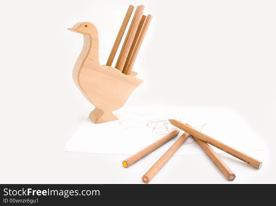 Wooden chicken with pencils for the children